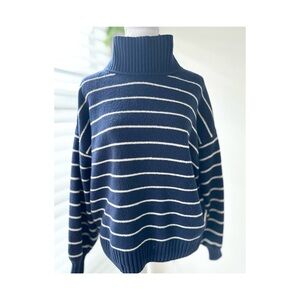GAP Navy and White Striped Turtleneck Sweater